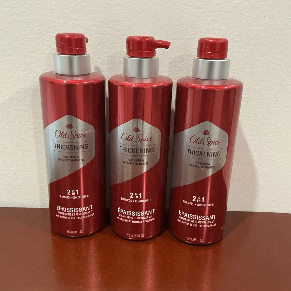Old Spice Mens Thickening Shampoo Biotin 17.9 fl oz 2 in 1 Conditioner Lot Of 3